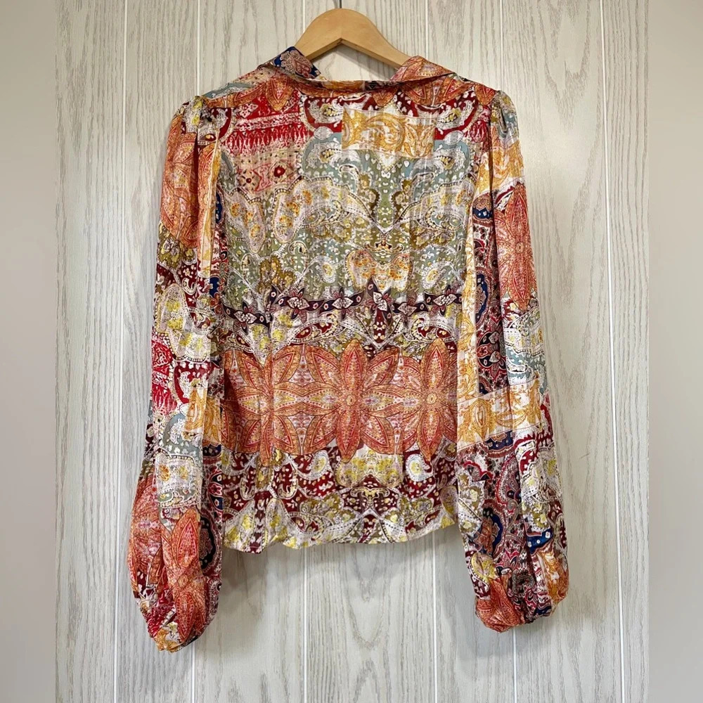 A Peach Masala Paisley Flower Design Trouser Set Size Large NWT - Picture 10 of 13